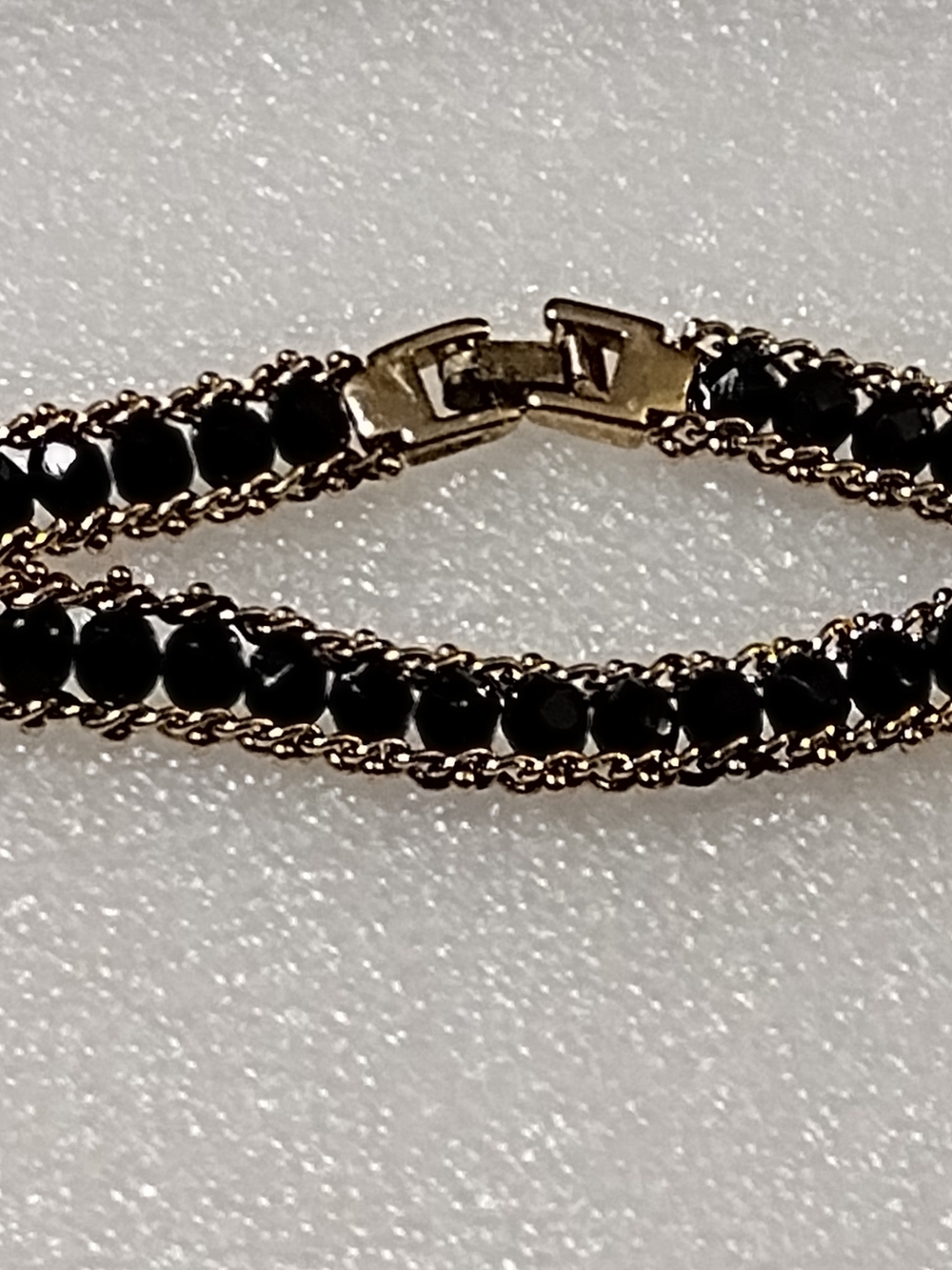 Gold Chain Bracelet with Black Beads Tennis Style Bracelet